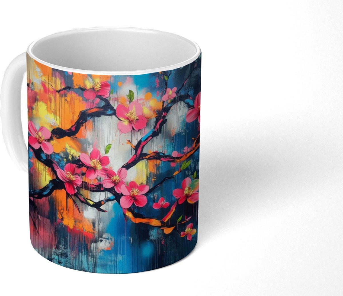 Mok - Koffiemok - Bloemen - Tak - Artistiek - Roze - Mokken - 350 ML - Beker - Koffiemokken - Theemok