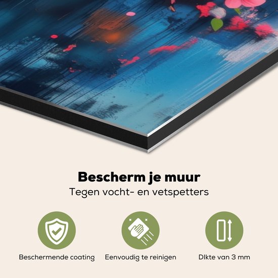 Spatscherm keuken 90x45 cm - Kookplaat achterwand Bloemen - Tak - Artistiek - Roze - Muurbeschermer - Spatwand fornuis - Hoogwaardig aluminium