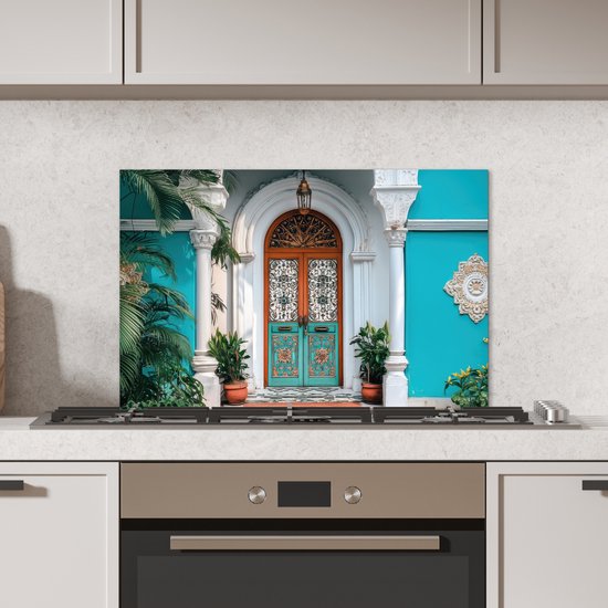 Crédence de Cuisinière en Aluminium 70x50 cm - Colonnes - Décoratives - Porte - Bleu - Écran Pare-éclaboussures pour Plaque de Cuisson - Protection Murale