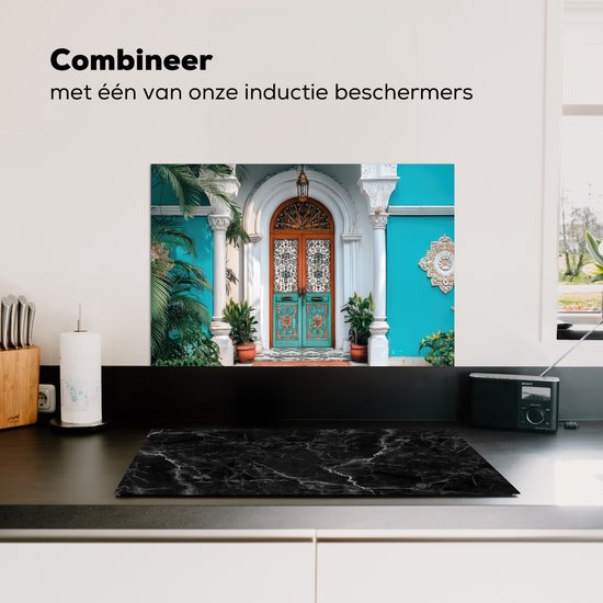 Crédence de Cuisinière en Aluminium 70x50 cm - Colonnes - Décoratives - Porte - Bleu - Écran Pare-éclaboussures pour Plaque de Cuisson - Protection Murale