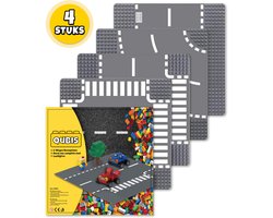 Complete Set Wegplaten geschikt voor LEGO - 4 Stuks - Wegen Bouwplaten - Straat Bouw Platen - Weg Plaat - Bouwplaat voor Classic Bouwstenen