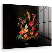 MuchoWow® Glasschilderij 160x120 cm - Schilderij acrylglas - Schaal - Boeket - Bloemen - Foto op glas - Muurdecoratie woonkamer - Wanddecoratie slaapkamer - Schilderijen