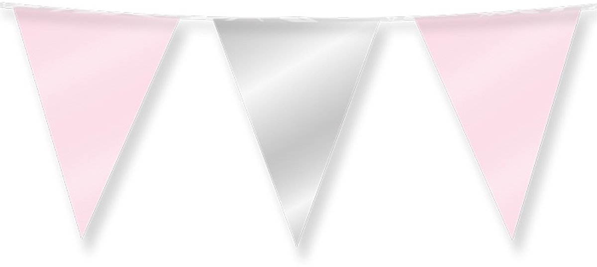 Dubbelzijdige vlaggenlijn | Set á 3 stuks | Lengte: 10 meter | Kleur: Licht roze | Zilver