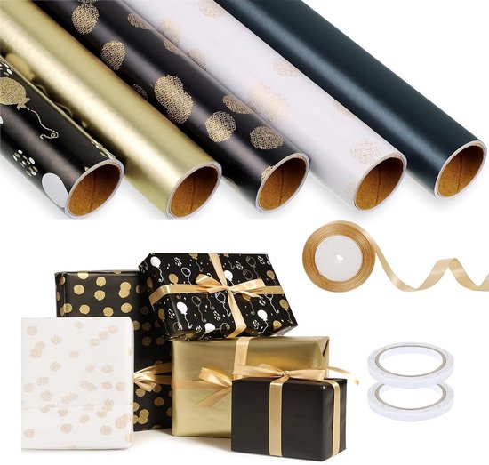 5 rollen cadeaupapier met kerstthema, 2 m x 0,70 m, rood