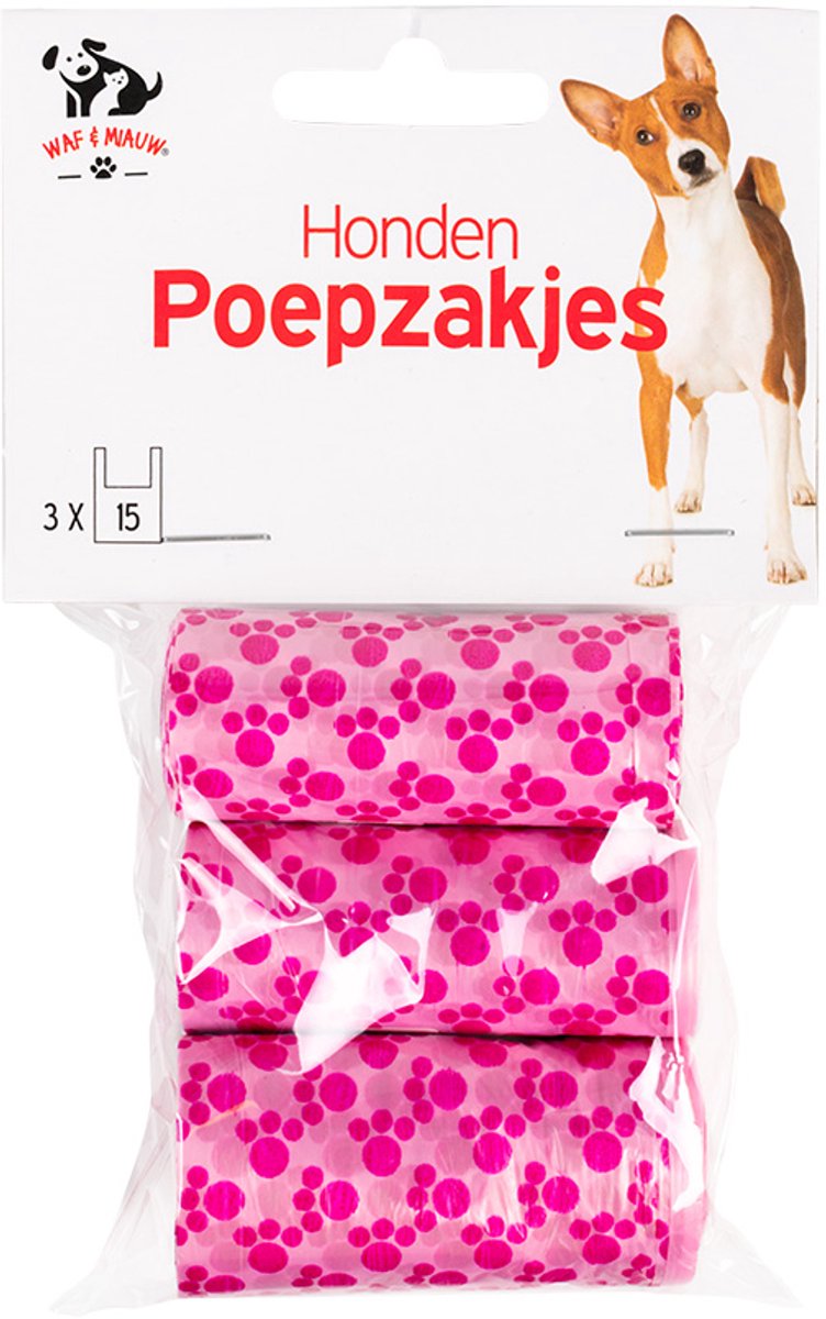 Honden poepzakjes | 3 X 45 stuks | Roze/Zwart