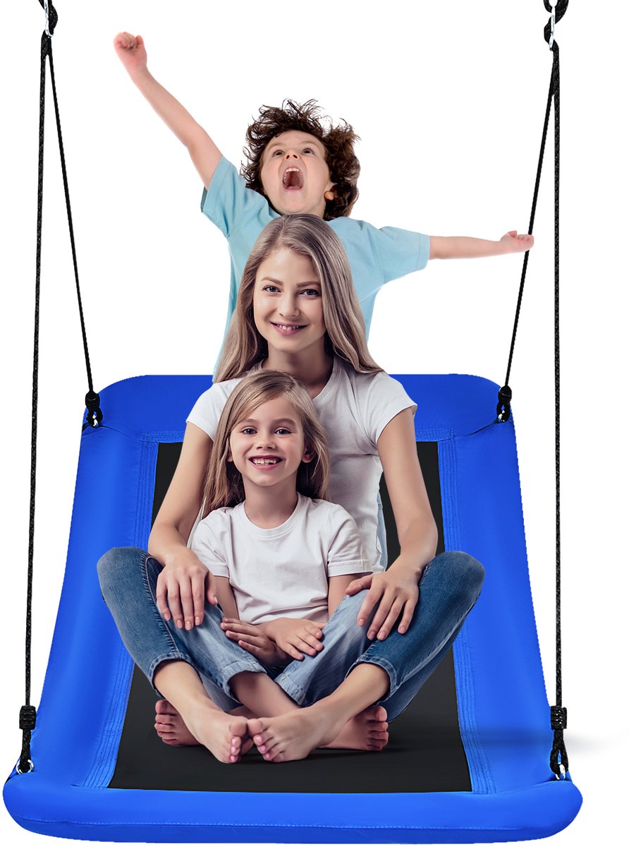 COSTWAY Nestschommel, gekromd tot 150 kg belastbaar, 120-180 cm verstelbaar touw, hangschommel, boomschommel, outdoor, meerkindschommel, tuinschommel voor kinderen en volwassenen