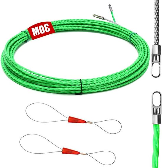 WOOLUCK® Kabeldoorvoersonde 50 m, professionele kabeldoorvoer 4 mm, veer elektricien met kunststof behuizing voor de installatie van elektrische kabels
