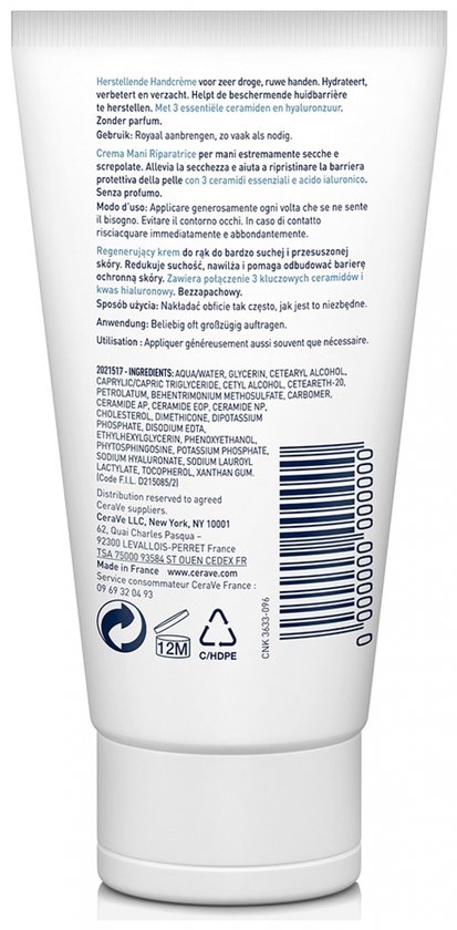 CeraVe Herstellende Handcrème - tegen Droge en Ruwe Handen - 50ml