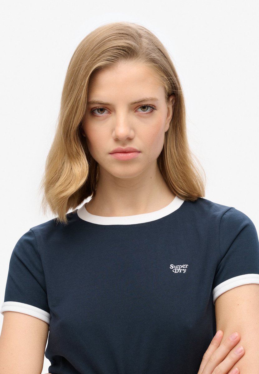 Superdry Kort T-shirt van biologisch katoen met bies Dames T-shirts Marineblauw