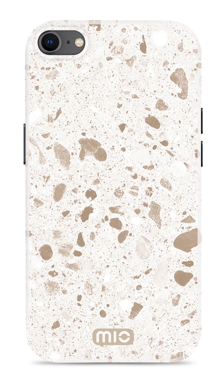 Mio by Mobilize Hoesje geschikt voor Apple iPhone 8 MagSafe Telefoonhoesje Hardcase | Mio by Mobilize Backcover | Geschikt voor MagSafe | Geschikt voor Draadloos Opladen met Magnetische Ring | Geschikt voor MagSafe Case - Soft Terrazzo | Wit,goud