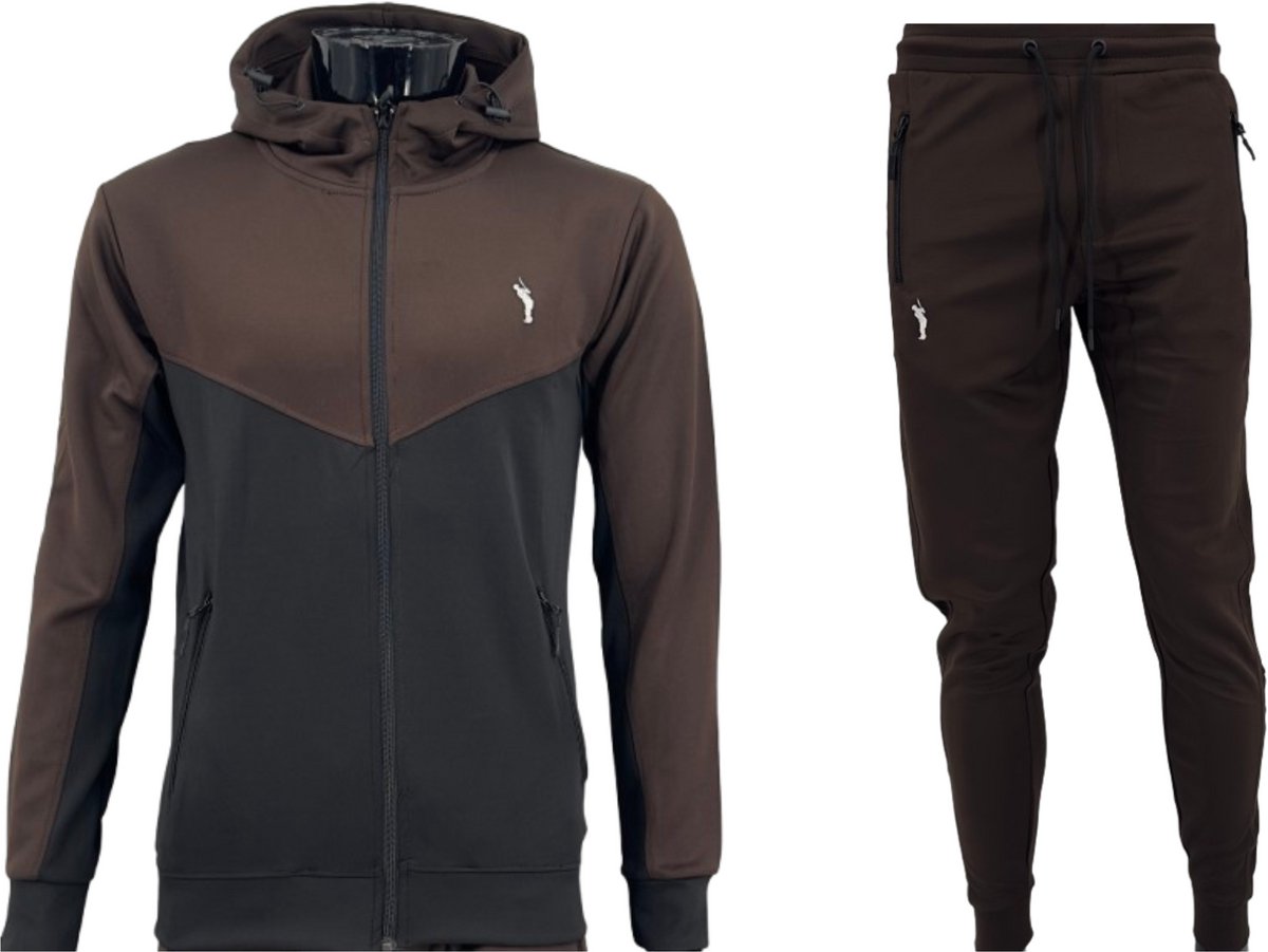 Hitman - Trainingspak Heren - Joggingpak Heren - Sportkleding Heren - Cadeau voor Man - Donker Bruin/Zwart - Maat M