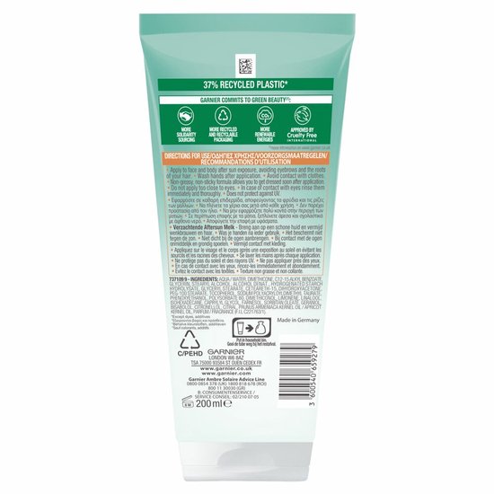 Garnier Ambre Solaire: Na zonverzorging, hydraterende lotion die de bruining versterkt. Zonder olie, niet plakkerig, niet-klevend.