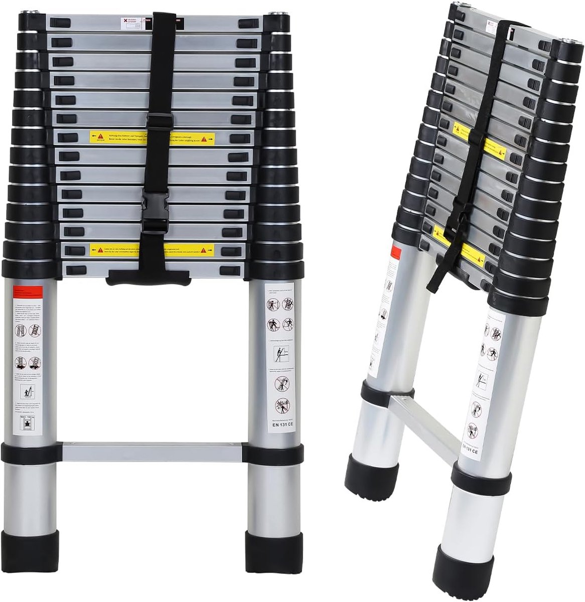 Telescopische Ladder - Telescopische Vouwladder - Werkhoogte - Aluminium - Geschikt voor Particulier en Professioneel Gebruik - Telescopische Vouwladder - Max. Belasting 150 kg