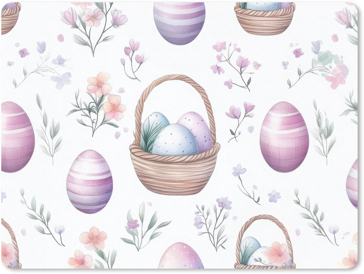 Muismat 23x19 cm - Mousepad Bloemen - Paaseieren - Patroon - Muismatten