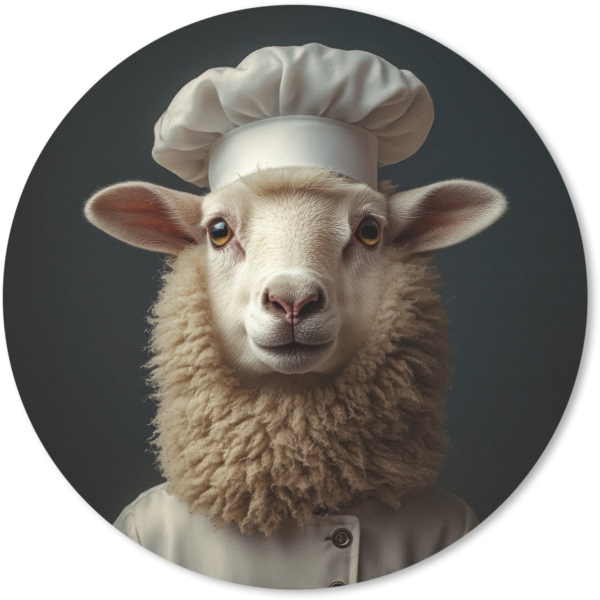 Muismat rond 30x30 cm - Mousepad Schaap - Wol - Kok - Ronde muismatten