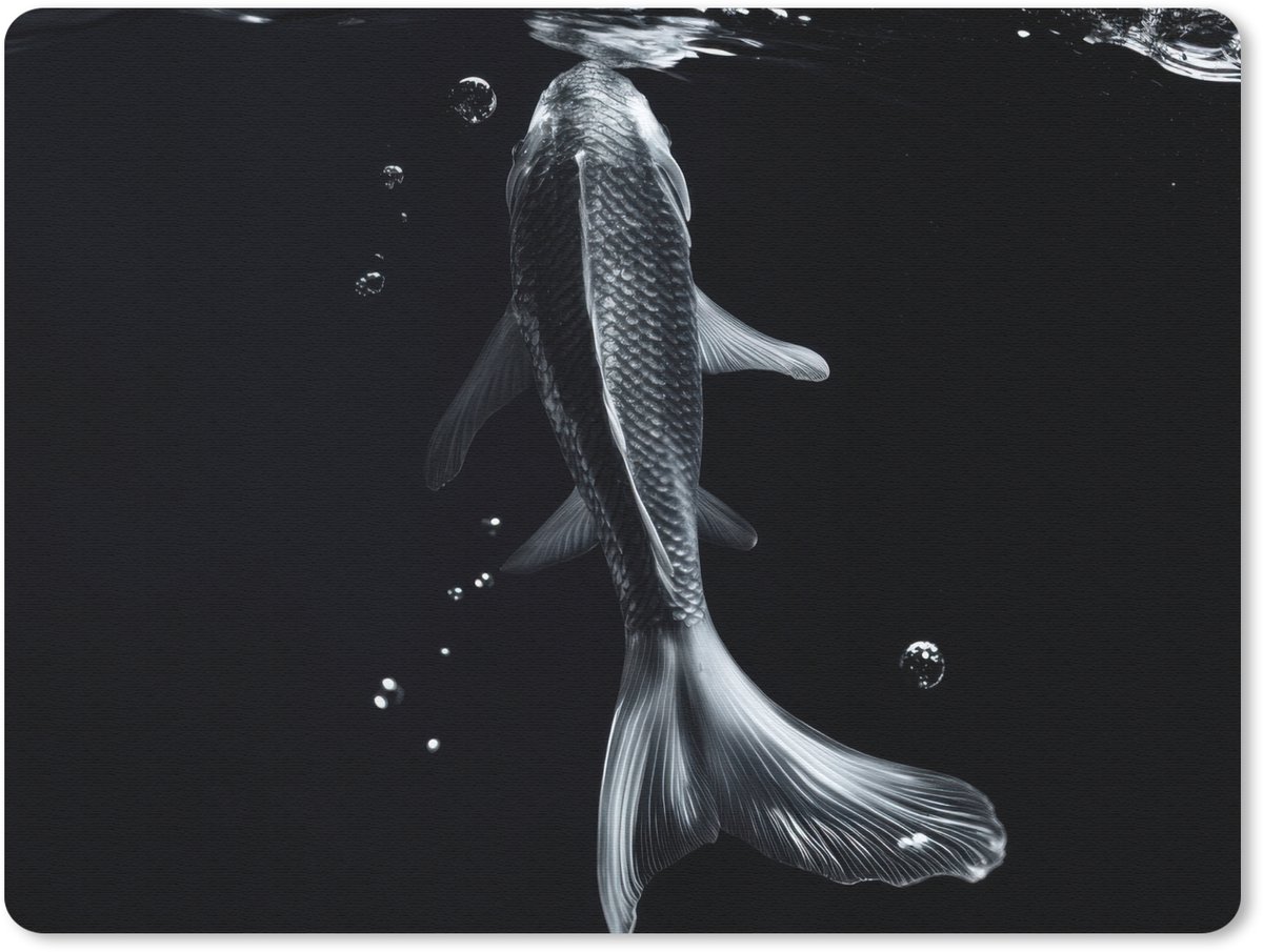 Muismat 23x19 cm - Mousepad Koi - Vissen - Water - Zwart - Muismatten