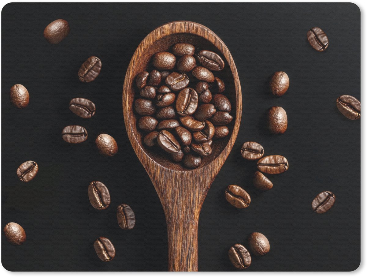 Muismat 23x19 cm - Mousepad Hout - Zwart - Koffiebonen - Muismatten
