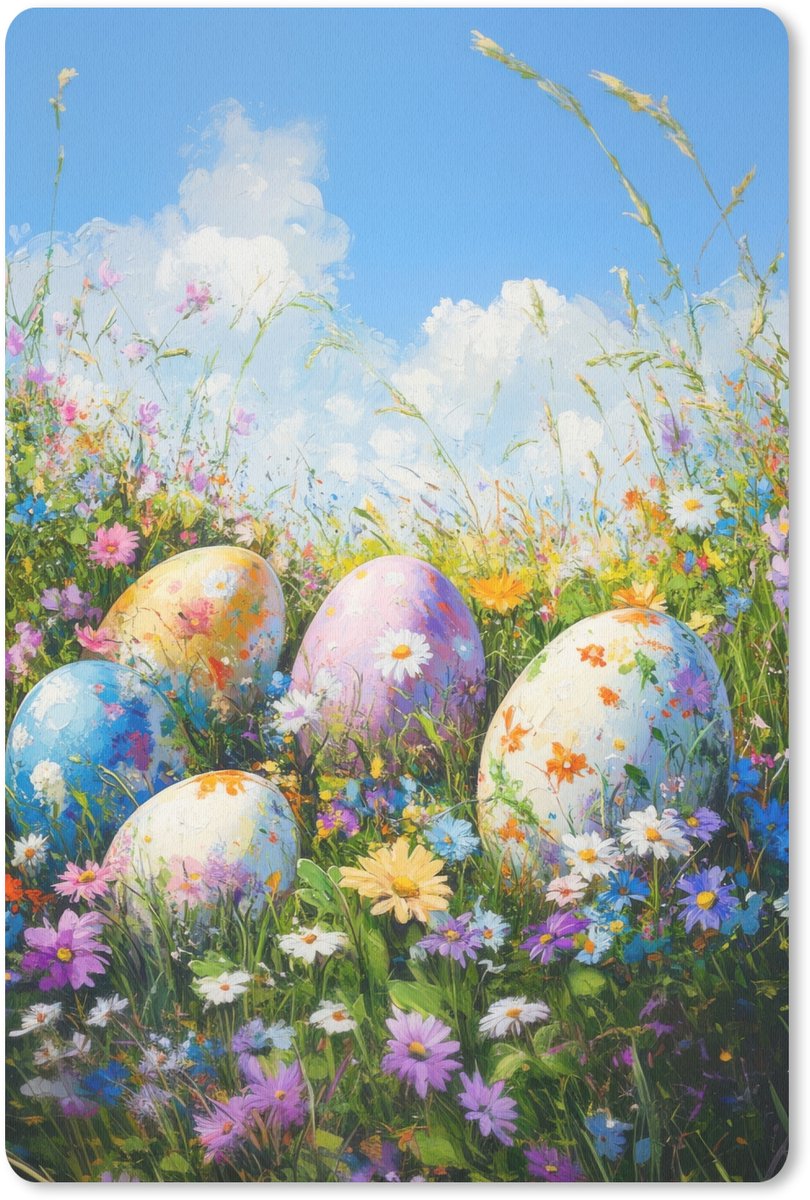 Muismat 18x27 cm - Mousepad Grasveld - Eieren - Bloemen - Muismatten