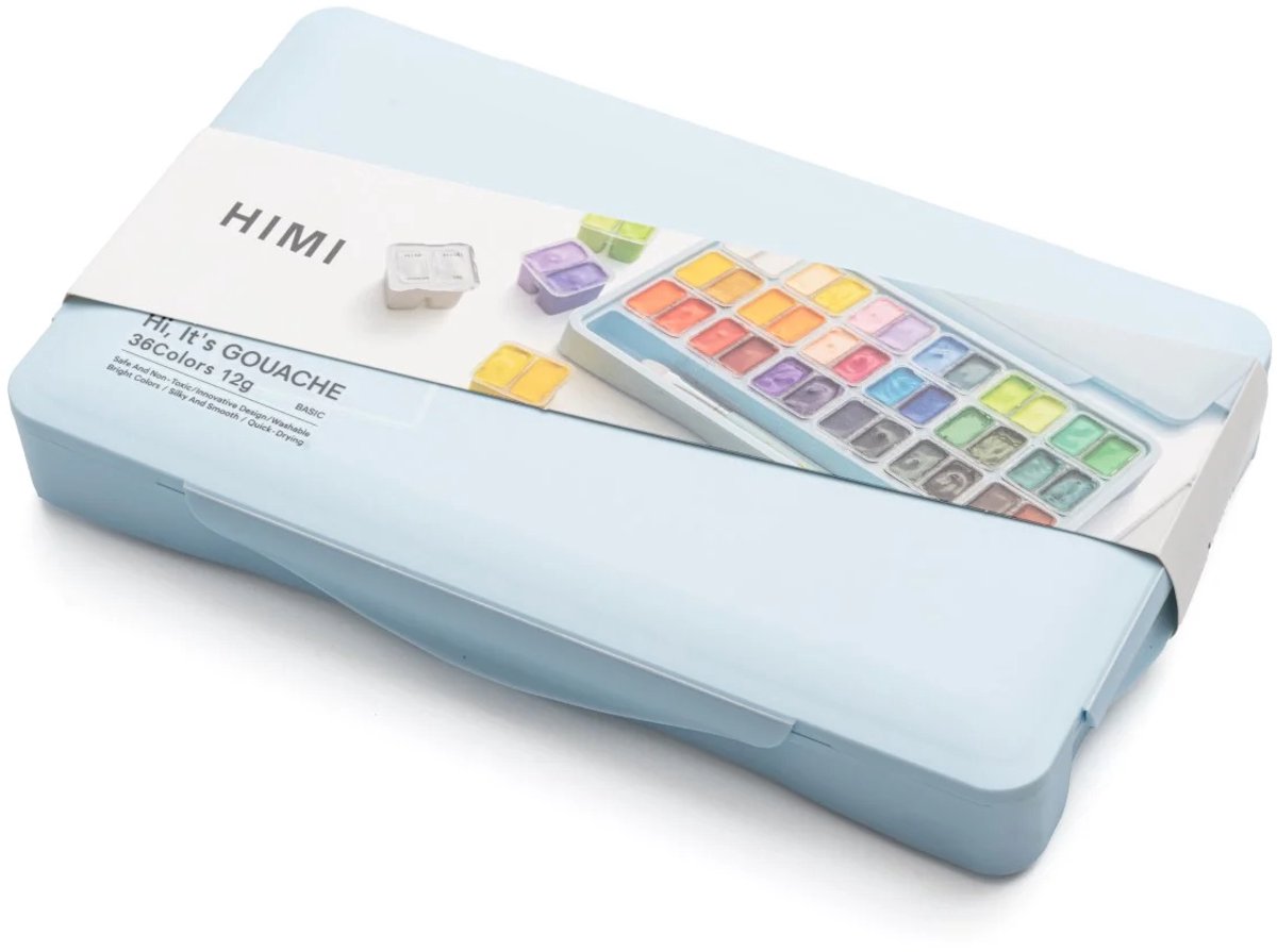 HIMI - Gouache - Twin split cups - set van 36 kleuren - 12g - 3 penselen - Ice Blue — afbeelding 9