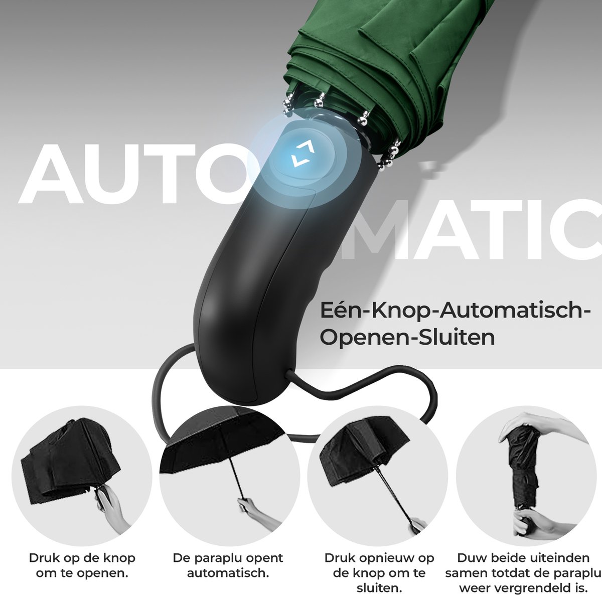 Wilford & Sons Stormparaplu Opvouwbaar Zak Paraplu Stormproof + Knop Automatisch & Beschermhoes | Heren Dames - Compact Stevig, Teflon Wind & Waterdicht Handvat Polsstrap| Reisparaplu Zakparaplu Golf, Groen - Dubble Dak — cadeau in Cadeau-ideeën - foto 2
