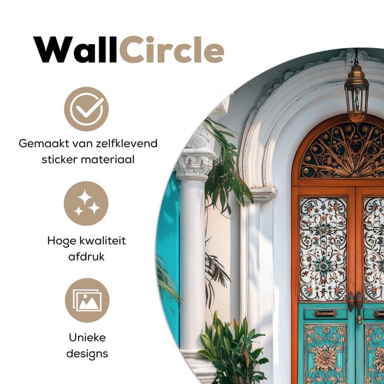 WallCircle® - Papier peint cercle 50x50 cm - Stickers muraux Colonnes - Orné - Porte - Blauw - Cercle mural salon - Cercle mural chambre - Décoration de chambre autocollante - Accessoires de Décoration murale