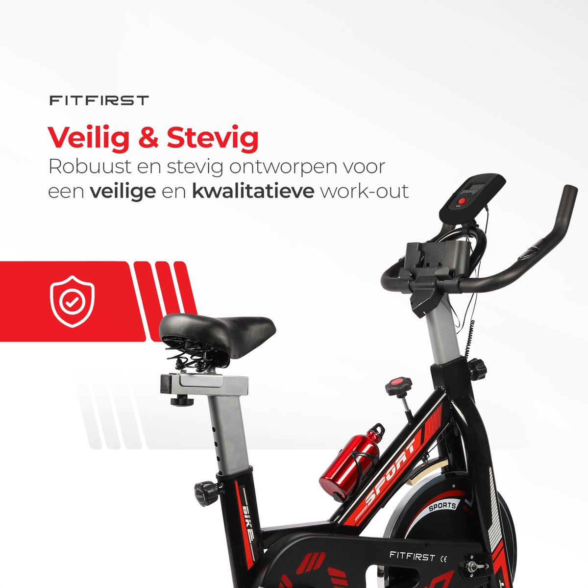 Afbeelding 3 van FitFirst® Rider 3 Hometrainer | Met Trainings Apps | FitShow, Kinomap en Zwift | Ingebouwde hartslagmeter | Display met info | Met Bidon | Max 150KG gebruikersgewicht en tot 1.90m | Spinning Fiets | Fitness Fiets