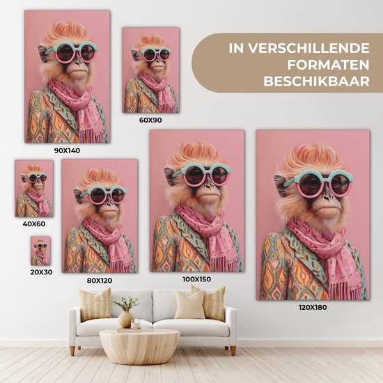 Tableau sur toile 60x90 cm - Décoration murale Foulard - Singe - Lunettes de soleil - Veste - Décoration murale salon - Décoration chambre - Accessoires chambre - Peintures sur toile