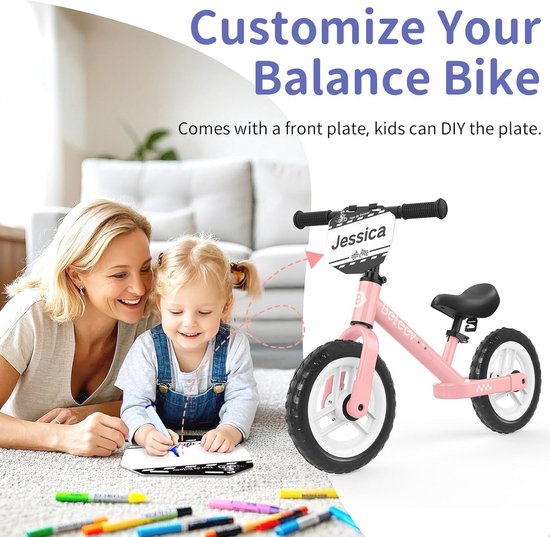 Evenwichtsvoetfiets voor Peuters - 12 Inch Fiets met LED Verlichting, Verstelbaar Stuur en Zadel, Voor Training Leeftijd 2-6 Jaar - Roze van Bikestar — afbeelding 4