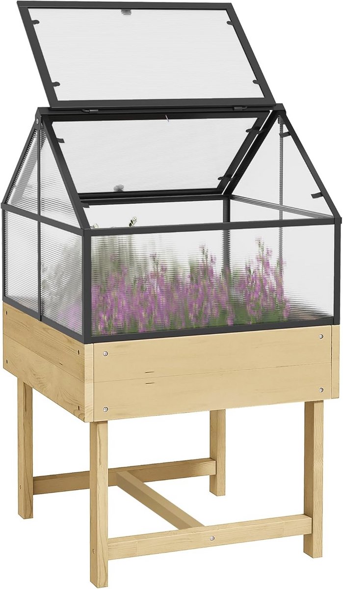 Verhoogde Mini-Tuinkas met Dubbel Dak – 60 x 57 x 103 cm – Optimale Bescherming voor Planten