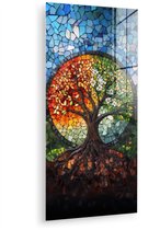 MuchoWow® Glasschilderij 20x40 cm - Schilderij acrylglas - Boom - Seizoenen - Mozaïek - Bergen - Foto op glas - Muurdecoratie woonkamer - Wanddecoratie slaapkamer - Schilderijen