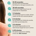 Achterkant van een vrouw met rode huid, met tekst over de tijdsduur en effecten van acupressuur.