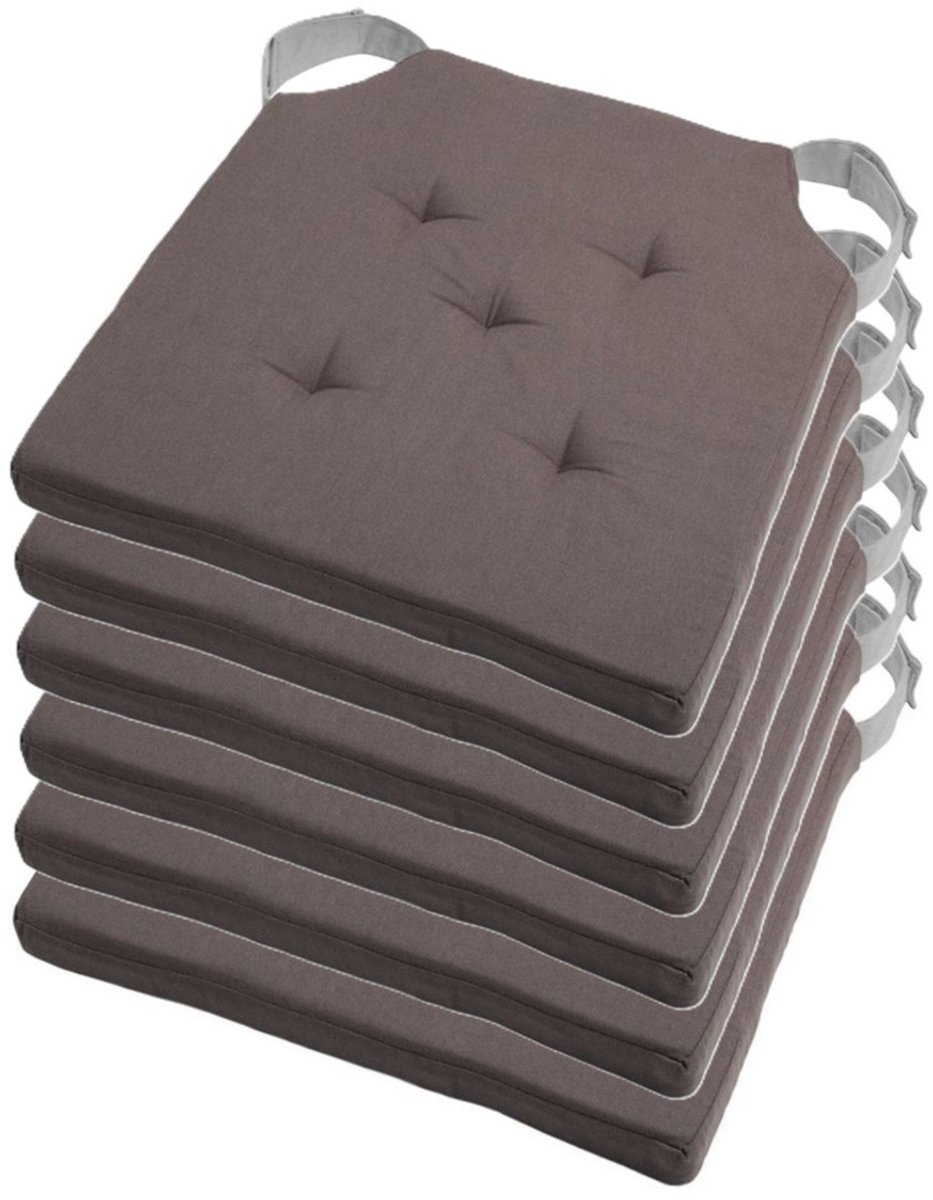 Stof Textile stoelkussen DUO - 6x - grijs - 38 x 38 x 4 cm - klittenband sluiting - zitkussens - binnen/buiten
