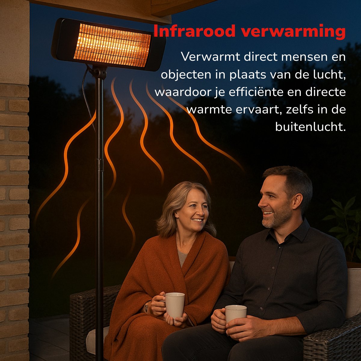 alpina Infrarood Verwarming Staand - Terras Heater 2000W 3 Warmtestanden - Spatwaterdichte Terrasheater IP24 met Infrarood Paneel – foto 6