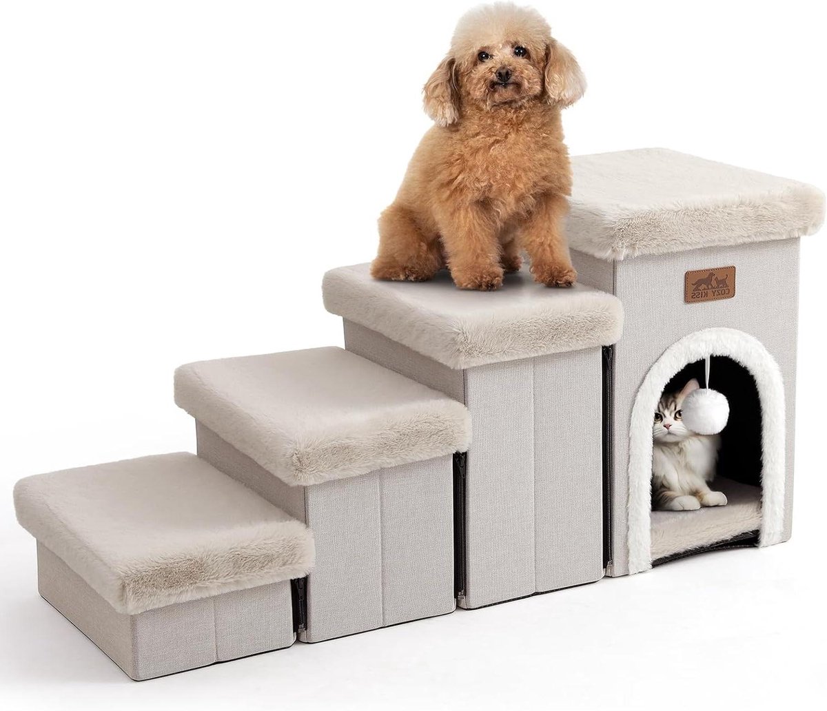 Dog Stairs with Storage Space - Brown, 89 x 33 x 44 cm, Single