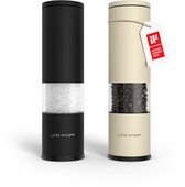 LARS NYSØM Lagom - Zout en Pepermolen Set (2 stuks) - Keramisch maalwerk met Instelbare Maalgraad - Roestvrijstaalen Zoutmolen Pepermolen (Carbon Black/Almond Beige)