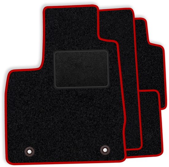 Jeu de tapis de sol noirs avec passepoil rouge et renfort central.