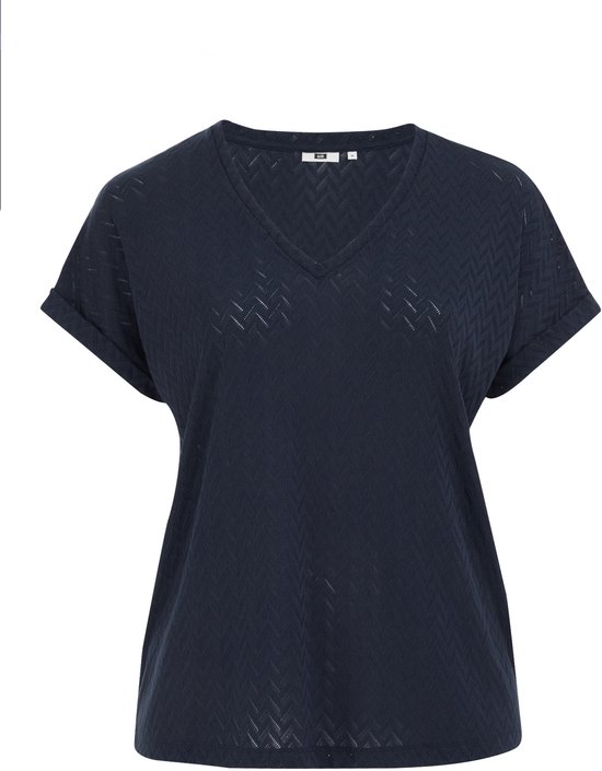 WE Fashion Dames T-shirt met opengewerkte structuur - Curve