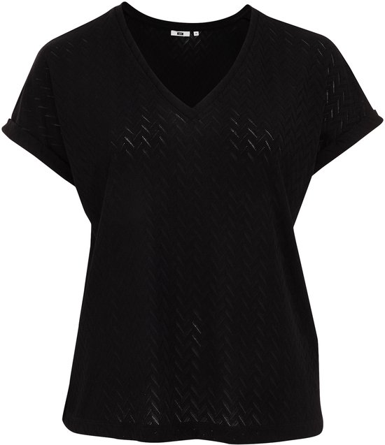 WE Fashion Dames T-shirt met opengewerkte structuur - Curve