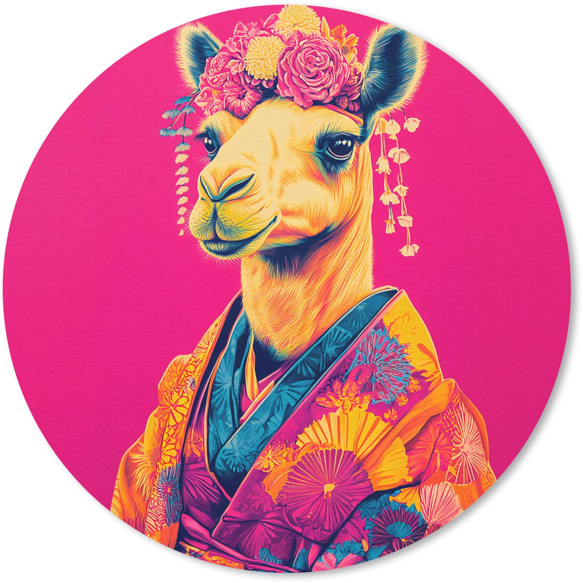 Muismat rond 40x40 cm - Mousepad Kameel - Bloemen - Kimono - Waaiers - Ronde muismatten
