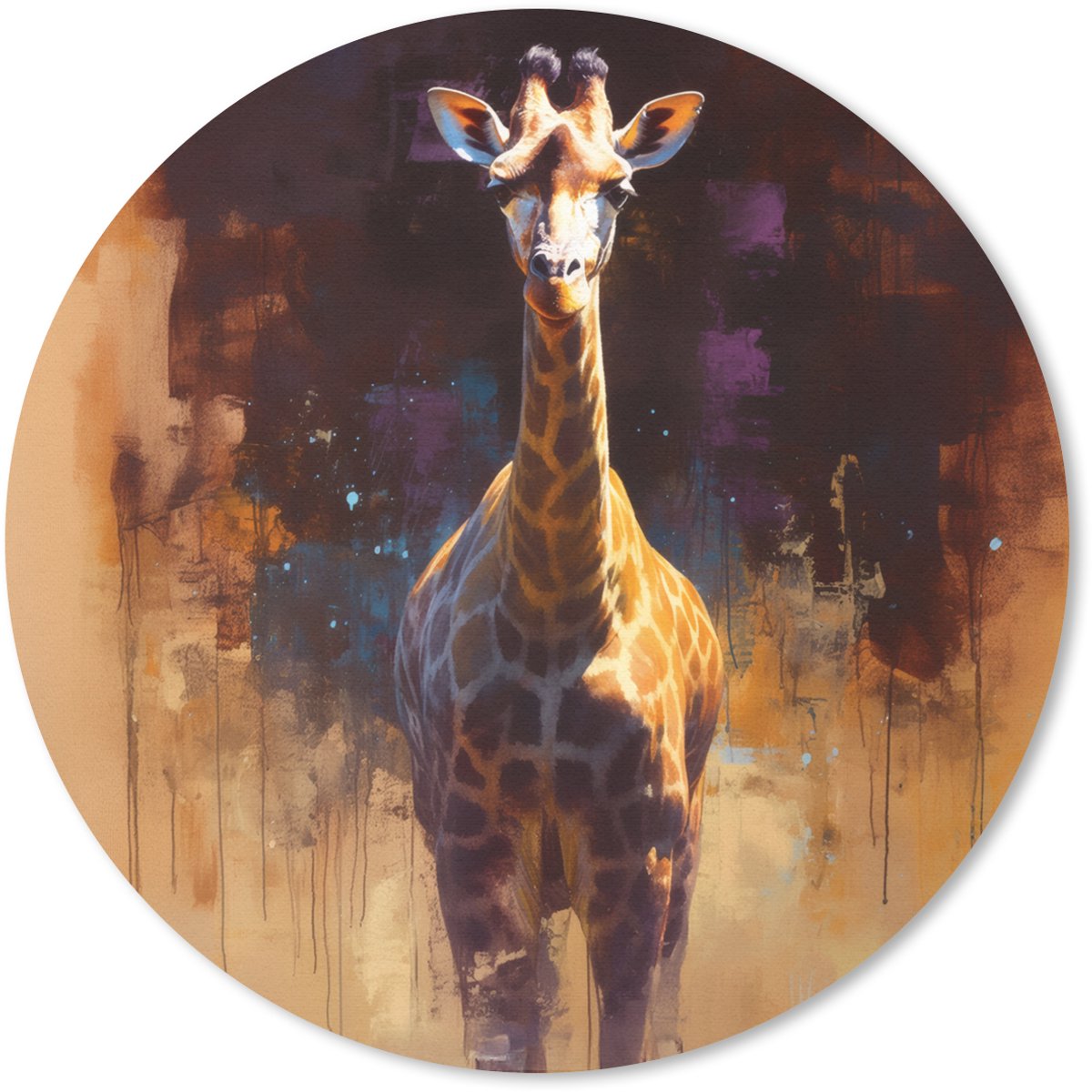 Muismat rond 50x50 cm - Mousepad Giraf - Bruin - Abstract - Geschilderd - Ronde muismatten