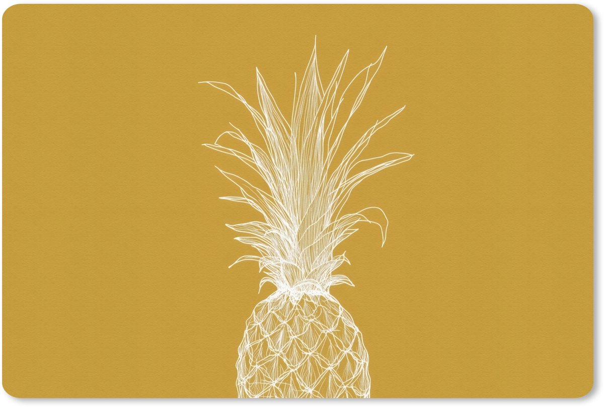 Muismat 27x18 cm - Mousepad Lijnillustratie - Ananas - Bladkroon - Okergeel - Muismatten
