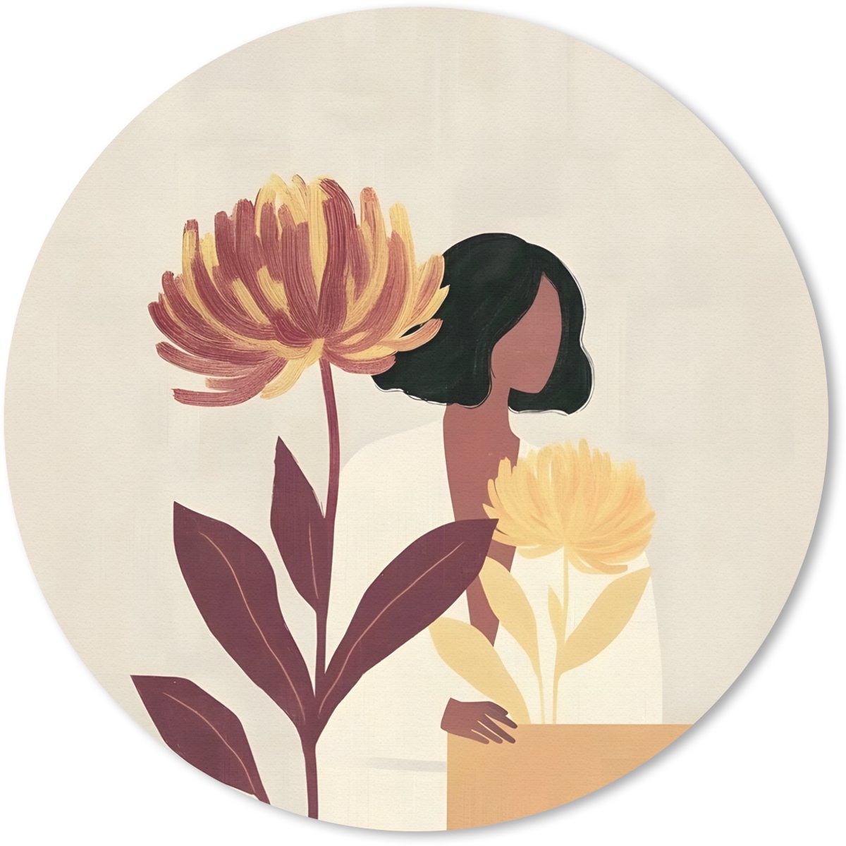 Muismat rond 40x40 cm - Mousepad Vrouw - Minimalistisch - Bloem - Ronde muismatten