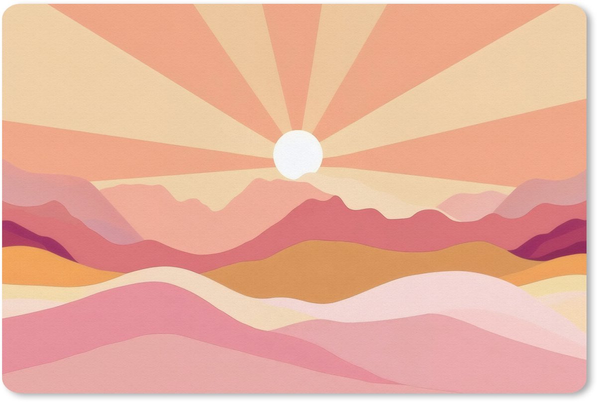 Muismat 27x18 cm - Mousepad Bergen - Abstract - Zonnestralen - Roze - Muismatten