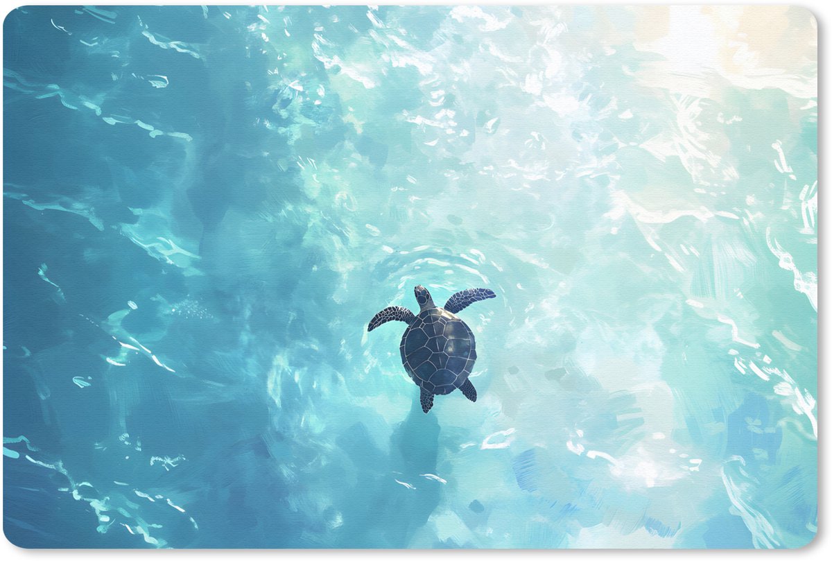 Muismat 27x18 cm - Mousepad Schildpad - Zee - Blauw - Schittering - Muismatten