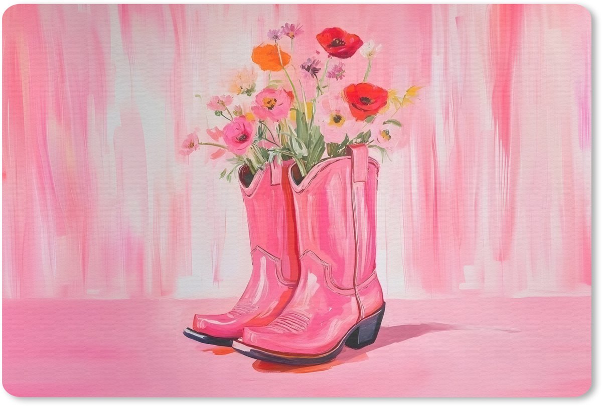 Muismat 27x18 cm - Mousepad Roze - Bloemen - Cowboy - Muismatten