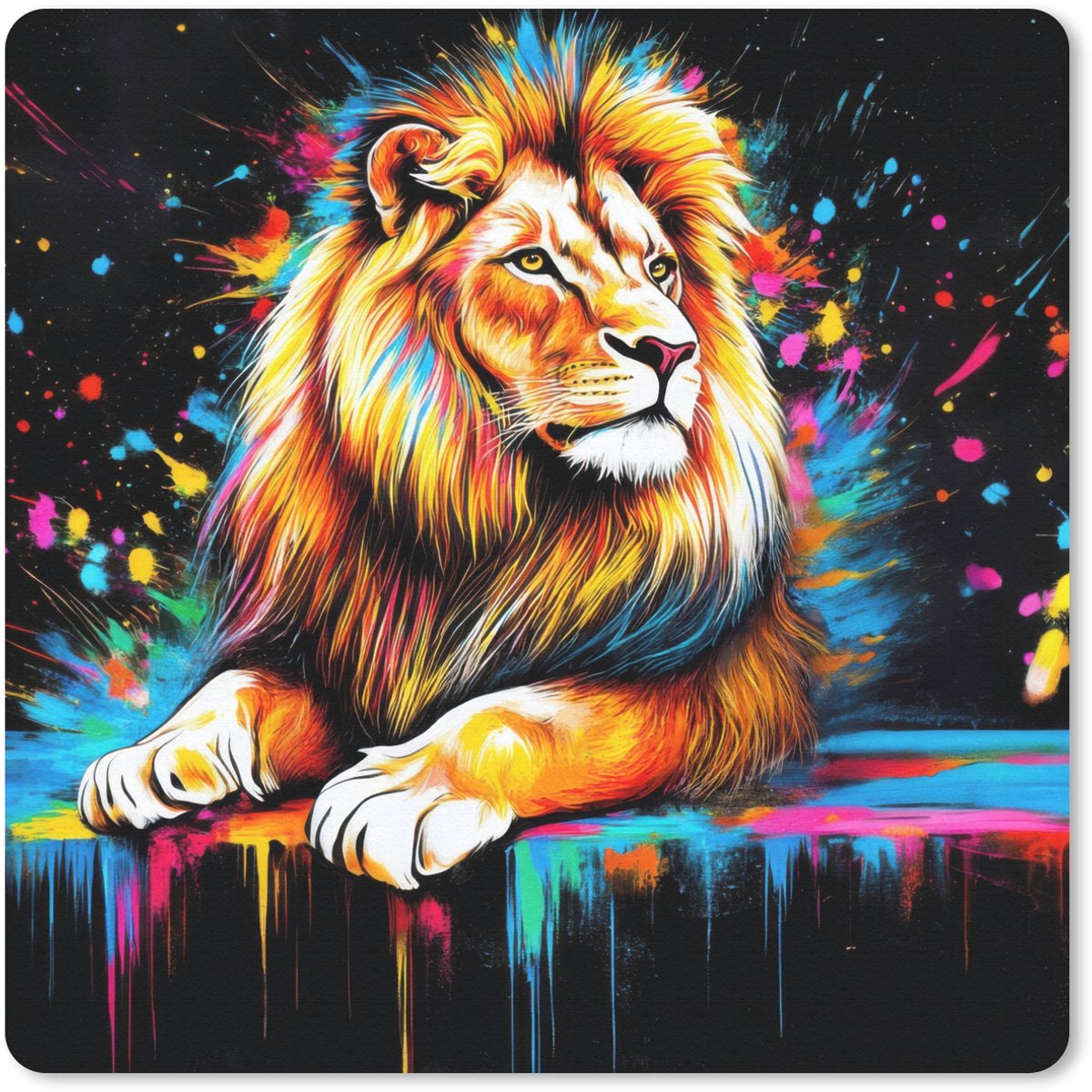 Muismat 20x20 cm - Mousepad Leeuw - Kleurrijk - Spetters - Muismatten