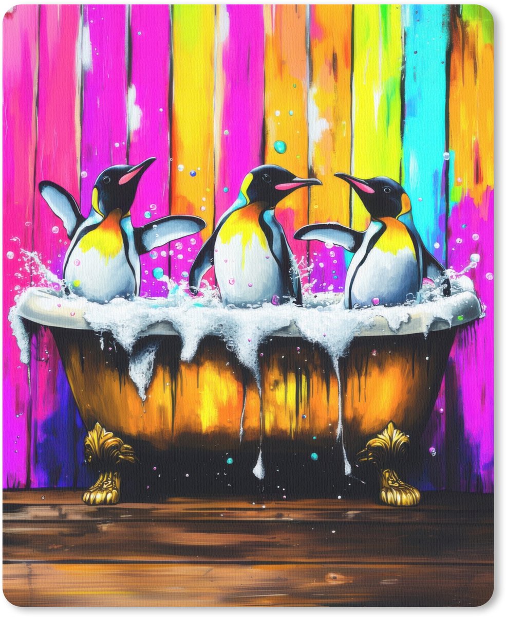 Muismat 19x23 cm - Mousepad Pinguïns - Badkuip - Kleurrijk - Schuim - Muismatten