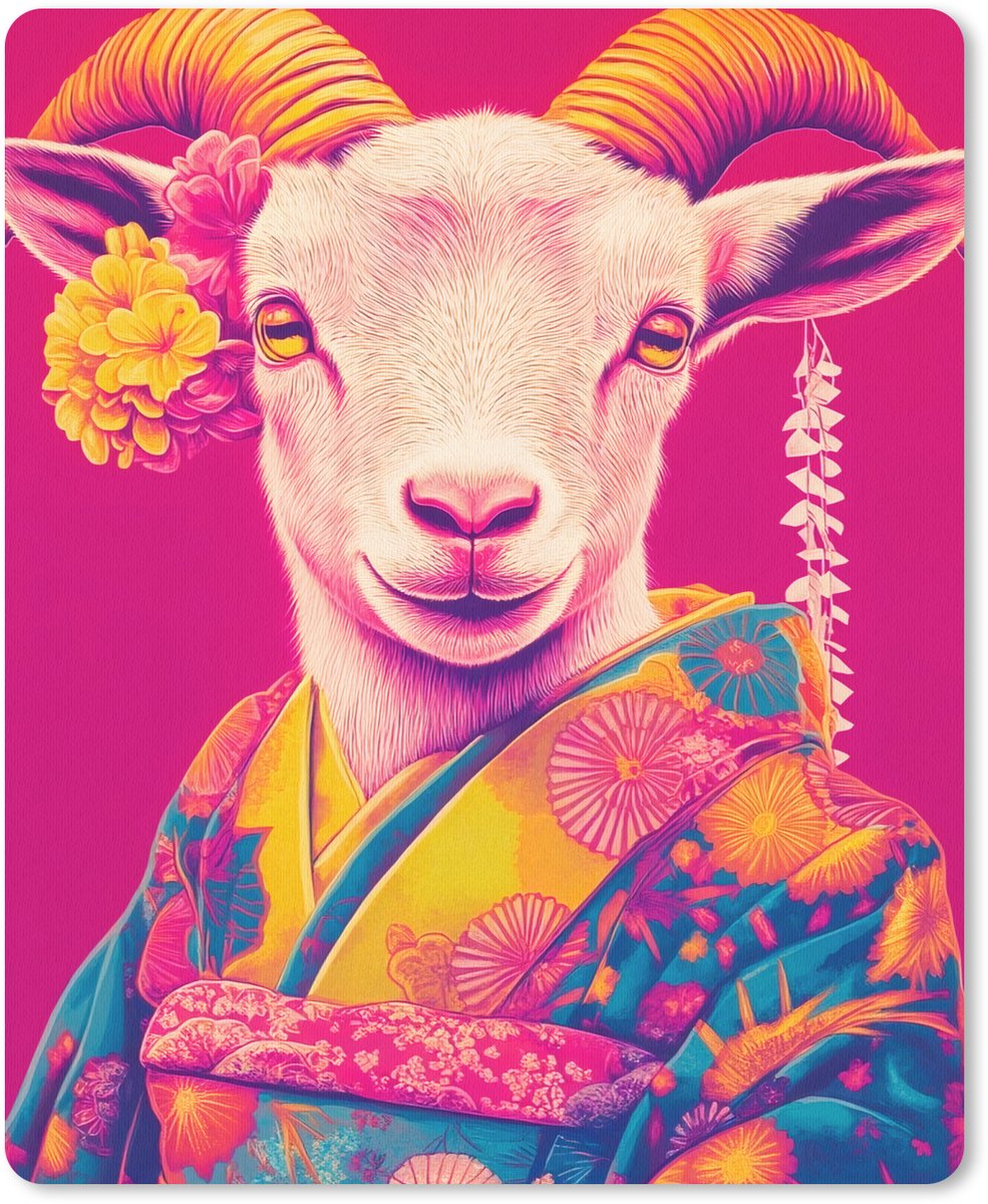 Muismat 19x23 cm - Mousepad Geit - Hoorns - Kimono - Kleurrijk - Muismatten