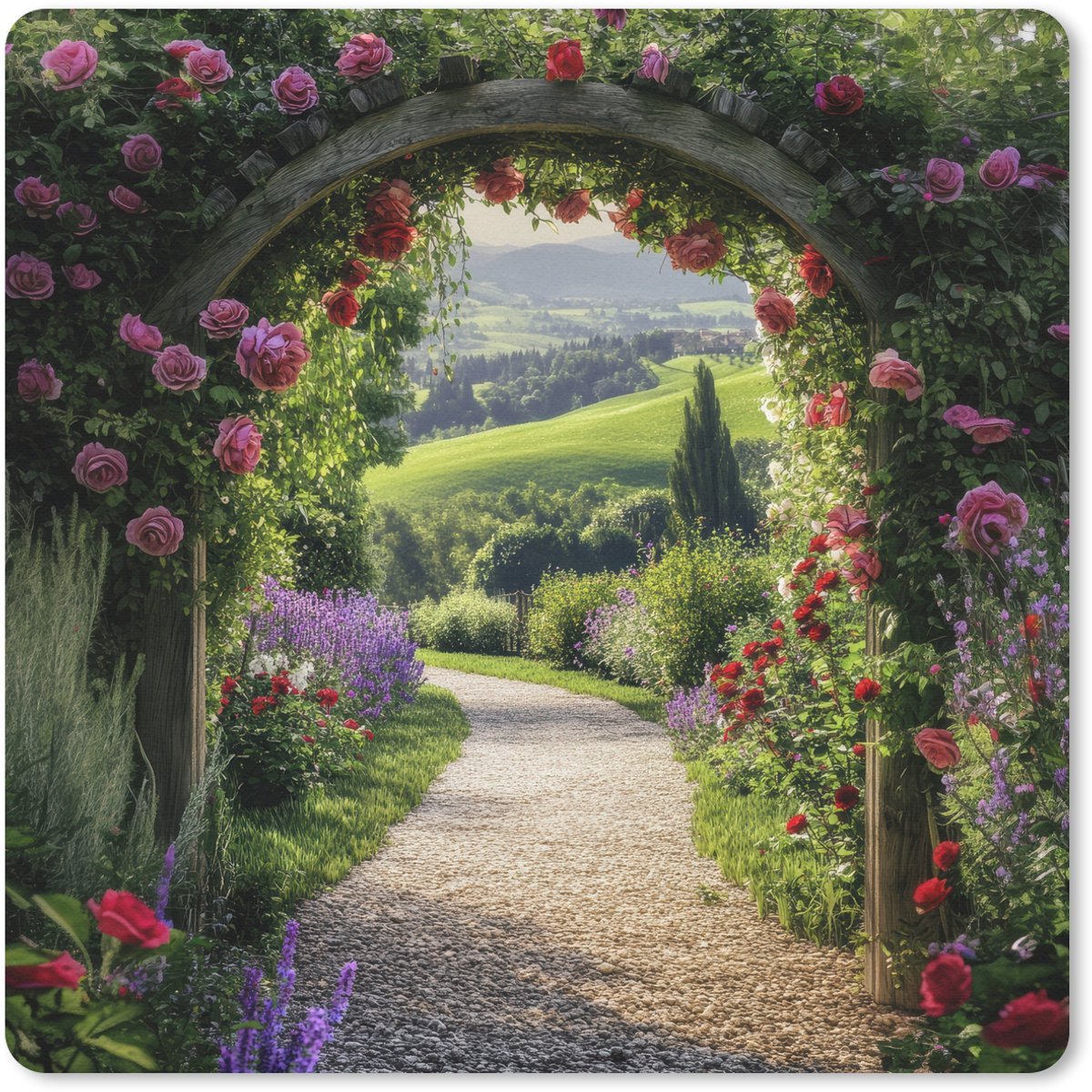 Muismat 30x30 cm - Mousepad Doorkijk - Tuinboog - Bloemen - Natuur - Pad - Muismatten