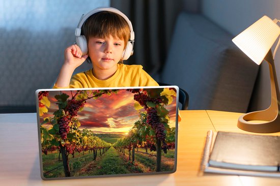 Laptop sticker - 13.3 inch - Wijngaard - Druiven - Zonsondergang - 31x22,5cm - Laptopstickers - Laptop skin - Cover